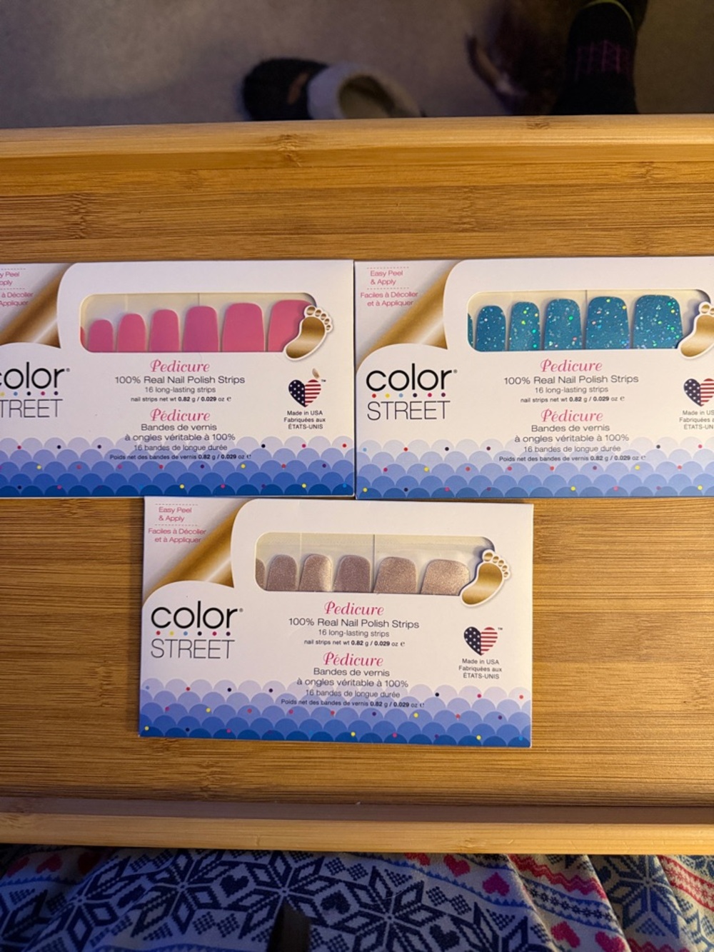 Color Street Pedicure Nail Strips - Pink, Teal Glitter, and Champagne Shimmer